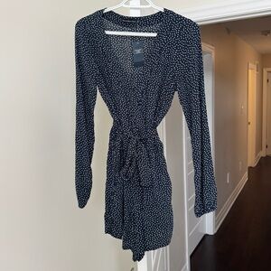 Abercrombie & Fitch Navy Polka Dot Long Sleeve Romper